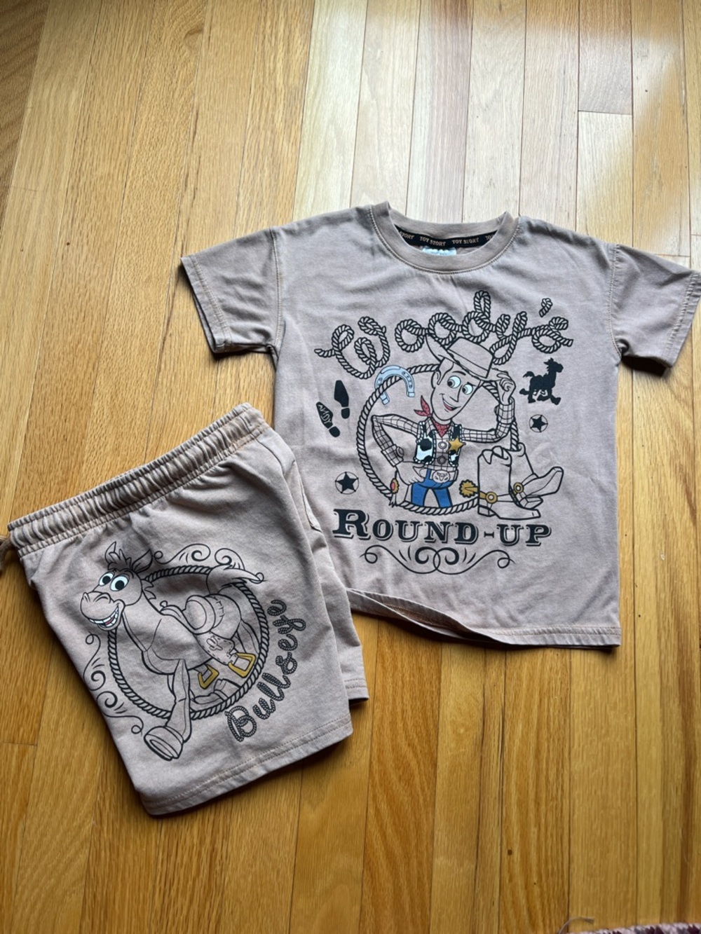 Disney Kids Beige Woody 'Round-Up' Matching Tee & Shorts Set